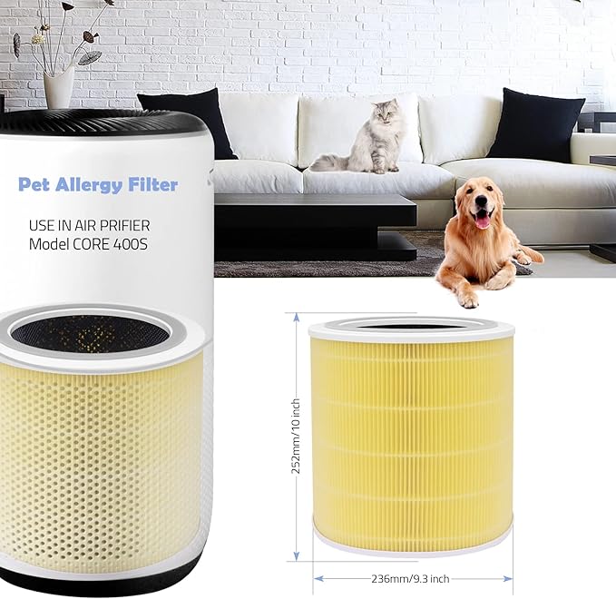 Replacement Filter Compatible with LEVOIT Model Core 400S, Core 400, Part# Core 400s-RF, 400S-RF-PA | 2-Pack Yellow