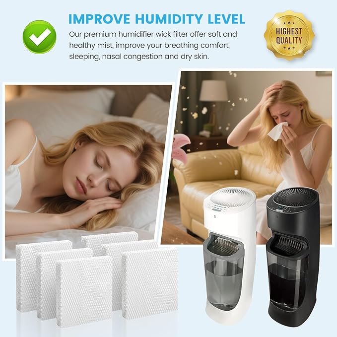 Colorfullife 6 Pack Humidifier Wicking Filter T for Honeywell Humidifier HEV615 HEV620 Series, for Honeywell HFT600 Humidifier Replacement Filter T, Replace Parts HFT600T & HFT600PDQ