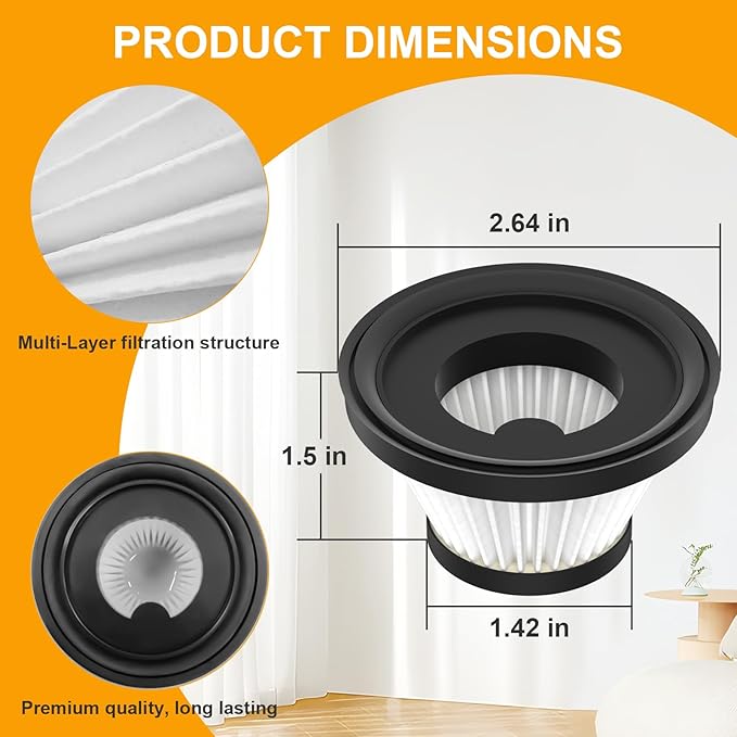 6 Pack Replacement Filters Compatible with Compact Handheld Portable Cordless Vacuum Cleaner AS Seen On TV, Washable Filters (Vacuum Not Included)