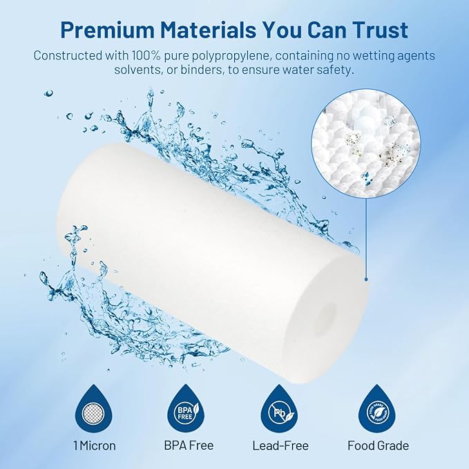 Whole House 1 Micron 10" x 4.5" Polypropylene Sediment Well Water Filter Cartridge Replacement for DGD-2501, 155359-43, SDC-45-1001, SDF-45-1001, MB-45098-01, FPMB-BB1-10, P1-10BB (Pack of 3)