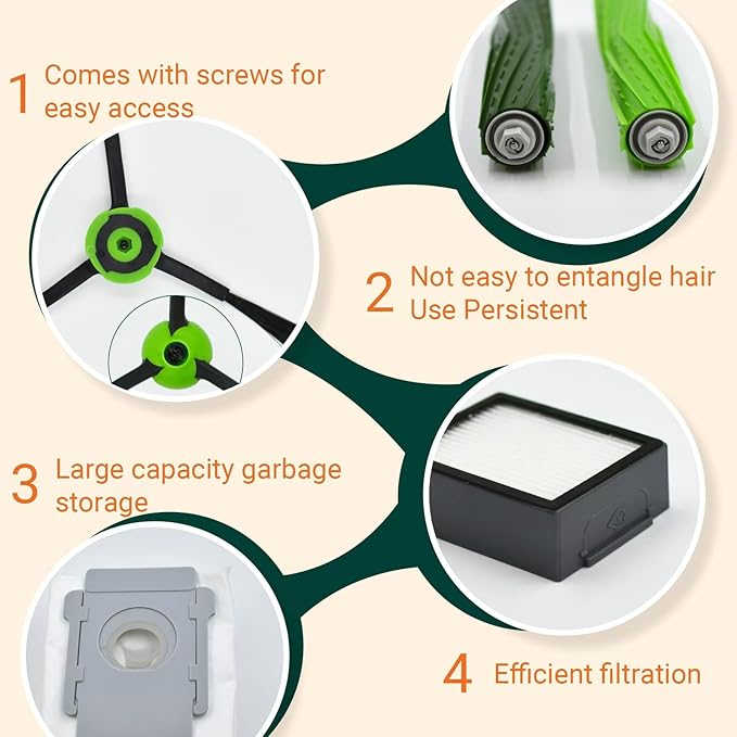 Replacement Parts Compatible with iRobot Roomba J7 J7+ J5 J5+ J6 J6+ J8 J8+ J9 J9+ Vacuum Cleaner Accessories Kit,Front Caster Wheel,Rubber Roller Brushes,3 HEPA Filters,3 Side Brushes,2 Bags