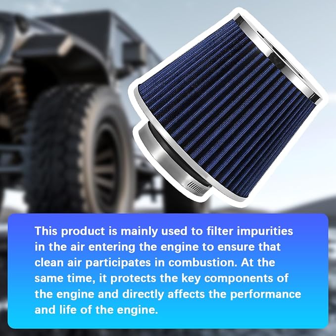 Clamp-On Car Air Intake Filter, 3 In/3.5 In/4 In Three Size High-Flow Washable Vehicle Air Cone Filter Cleaner, Round Tapered Auto Cool Cleaner Replacement, Universal Fit (Silver/Blue)