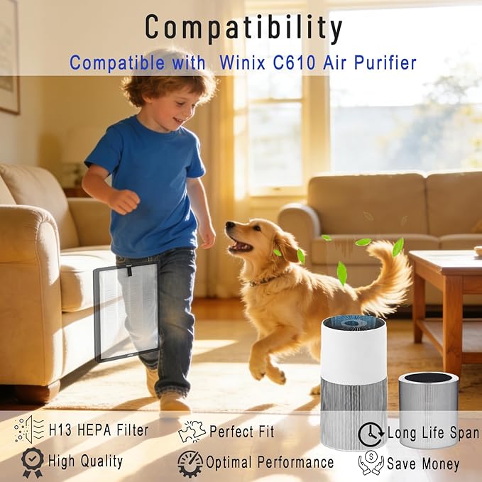 C610 Replacement Filter Z for Winix C610 Air Purifier, 3 in 1 HEPA Filter with Activated Carbon & Pre-Filter, Compare to Part # 1712-0121-00, Filters 99.99% of Dust, Pollen, and Pet Dander, 2-Pack