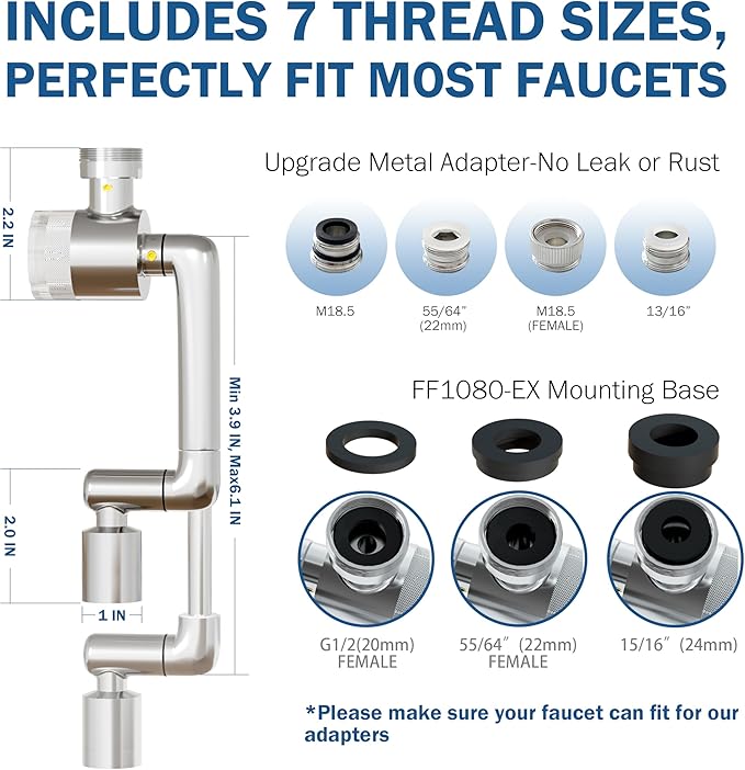 Frizzlife Water Filter for Sink Faucet Extender, Certified Reduce 99% Chlorine, 1080° Rotating Tap Aerator, 3 Modes Spray Attachment for kitchen/Bathroom/Toddlers, Extra Extension