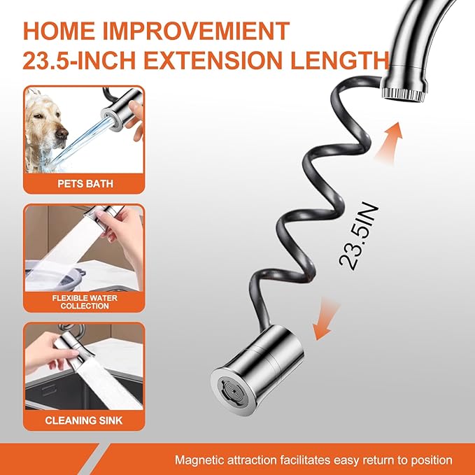Metal Faucet Extender Aerator for Bathroom Sink - Faucet Sprayer Attachment with Stretchable Hose - 2 Mode Sink Sprayer Attachment for Faucet - Anti-Clogging Design