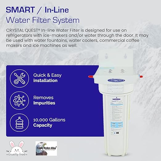 Crystal Quest Smart Ultra in-Line Water Filter System - Filters Up to 20,000 Gallons - Inline Water Filtration for Refrigerator, Ice Maker, Coffee Maker - Compact 6-Stage Home Water Filter