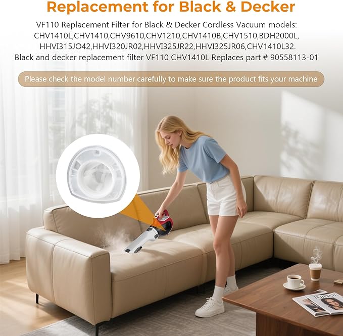 6 Pack VF110 Vacuum Filter-Compatible for Black and Decker Hand Vacuum Filter by Blutoget - Replaces CHV1410L CHV9610 CHV1210 CHV1510 CHV1410L32 HHVI315JO32 HHVI315JO42 HHVI320JR02 90558113-01