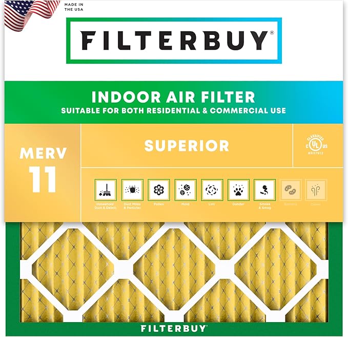 Filterbuy 21x21x1 Air Filter MERV 11 Superior Pet & Allergy Defense (1-Pack), Electrostatic Pleated HVAC AC Furnace Filters Replacement (Actual Size: 20.88 x 20.88 x 0.75)