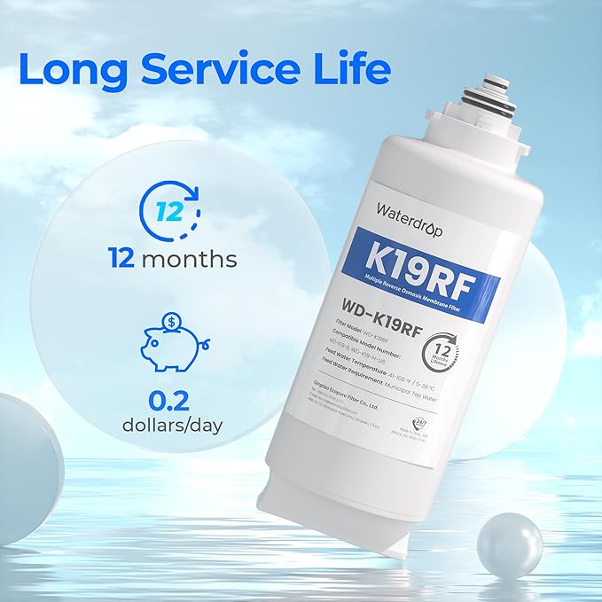 Waterdrop K19RF Filter, Replacement for K19-S and K19-H Countertop Reverse Osmosis System, 12-month Lifetime