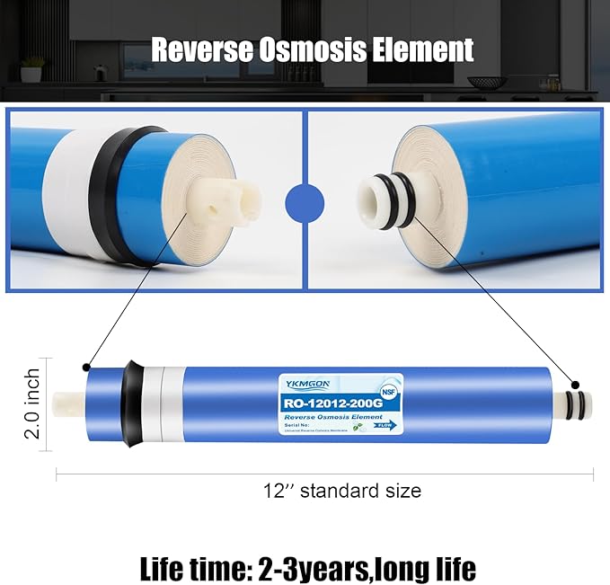 2012-200GPD Reverse Osmosis Membrane with RO Membrane Housing,Wrench,1/4" Quick-Connect Fittings,Check Valve and Water Pipe Replacement for Replacement Under Sink Home RO Water Filter System