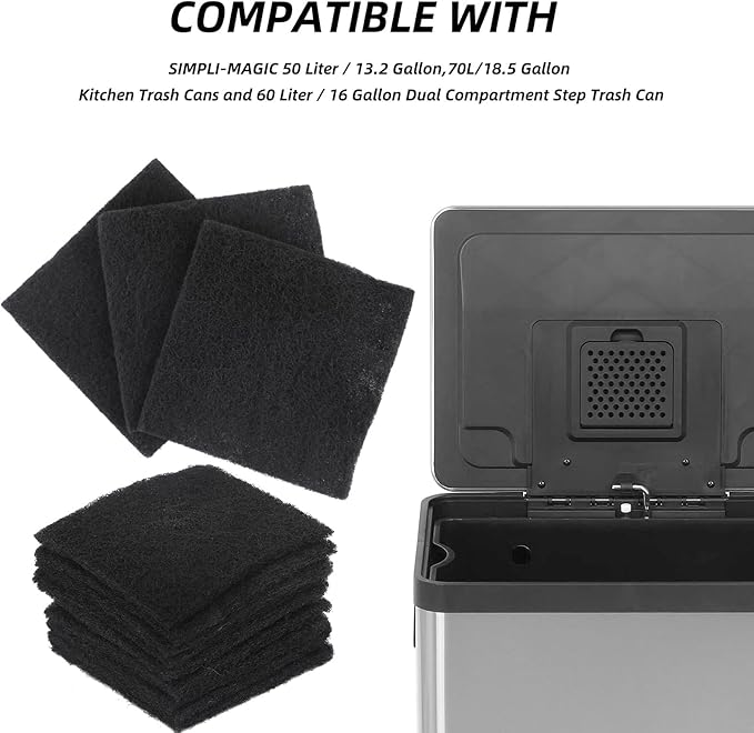 12 Pack Replacement Odor Absorbing Filter Refills for SIMPLI-MAGIC Trash Can,Odor Absorbing Activated Charcoal Deodorizer Refills for Built-in Odor Filter Compartment,Square Filter Cartridges