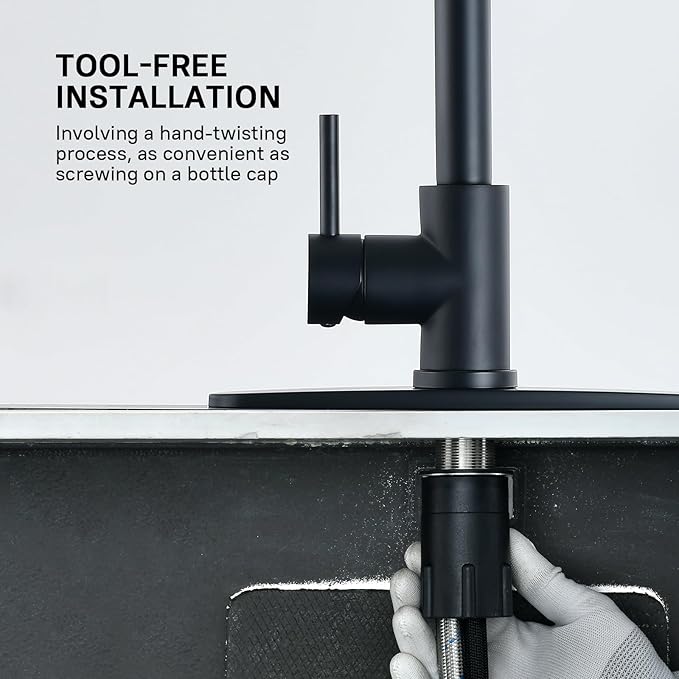 WEWE Black Kitchen Faucet, Leak Proof Kitchen Faucets with Pull Down Sprayer Commercial Stainless Steel Single Handle Single Hole Kitchen Sink Faucet for Farmhouse Camper Laundry Rv Bar