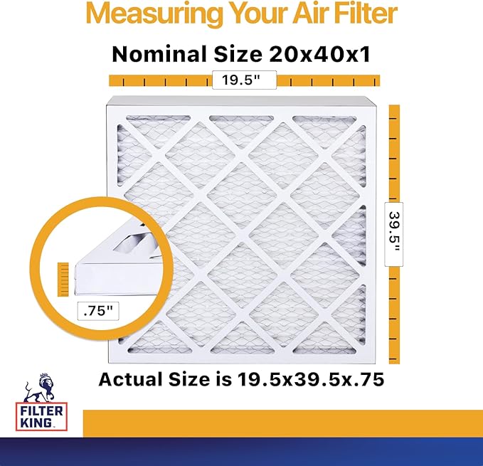 Filter King 20x40x1 Air Filter (MERV 13) (6-Pack) Dust & Allergy Control AC Furnace Filters, MADE IN USA, HVAC, Pleated, Electrostatic (Actual Size: 19.5 x 39.5 x .75)