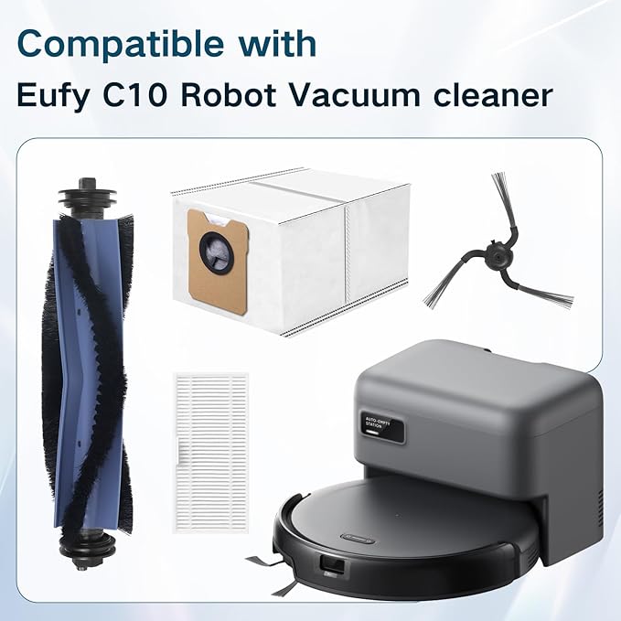 Replacement Parts for Eufy C10 Robot Vacuum Cleaner Accessories, 2 Roller Brush, 4 HEPA Filters, 6 Side Brushes, 6 Dust Bags, 1 Clean Tool, 1 Screwdriver