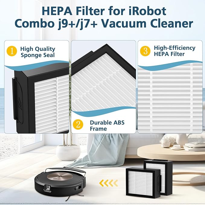 Combo 10 Max/ j9+/ j7+ HEPA Filters ONLY Compatible With i-Robot Roomba Combo 10 Max, Combo j9+, Combo j7+ Robot Vacuum (𝗡𝗼𝘁 𝗙𝗶𝘁 𝗳𝗼𝗿𝗥𝗼𝗼𝗺𝗯𝗮 j7/ j7+/ j9/ j9+)