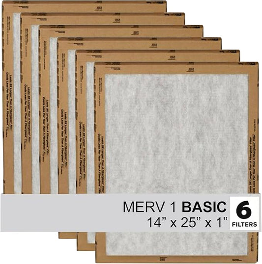 Filtrete 14x25x1 Air Filter, 3M MERV 1 HVAC AC Furnace Filter Replacement, 6-Pack (Actual Size 13.81x24.81x0.88 inches)