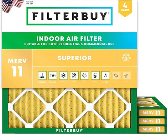 Filterbuy 22x22x1 Air Filter MERV 11 Superior Pet & Allergy Defense (4-Pack), Electrostatic Pleated HVAC AC Furnace Filters Replacement (Actual Size: 21.50 x 21.50 x 0.75)