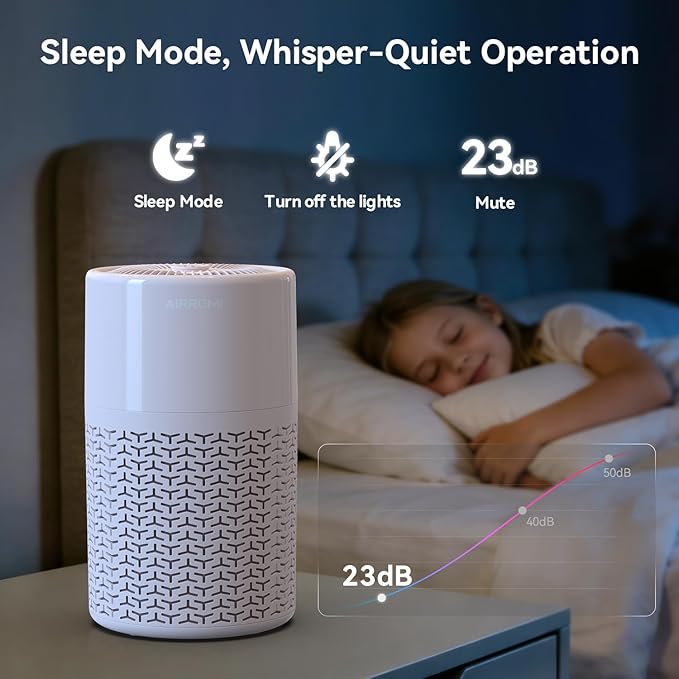 AIRROMI Pets Air Purifier for Home Allergies,Up to 660 ft². HEPA Deodorizing Activated Carbon Filter,With Fragrance Sponge for Better Sleep,Night Light,Pet Dander,Smoke,Odors,Air Cleaner A2002 Pink