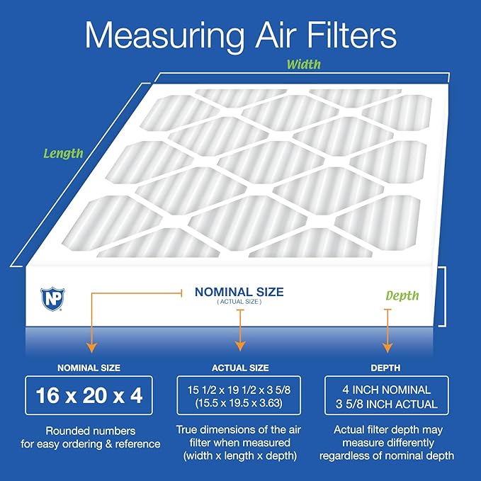 Nordic Pure 16x20x4 (Actual Size: 15 1/2 x 19 1/2 x 3 5/8) Pleated MERV 8 Air Filters 6 Pack