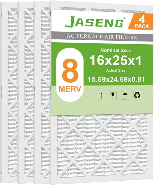 Furnace Filters 16x25x1 MERV 8, MPR 600, 4 Pack Air Filter for HVAC/AC Furnace - Actual Size: 15.75"x24.75"x0.75"