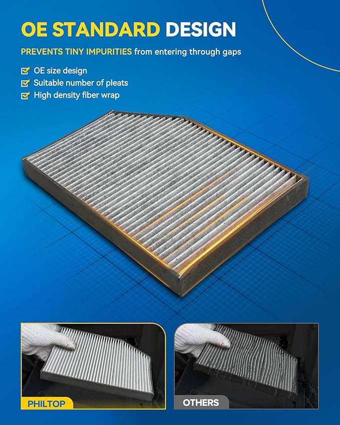 PHILTOP Cabin Air Filter w/Activated Carbon, Compatible with CF12553 BMW X3 2018-2024, 330i xDrive/X4 2019-2025, i4 2022-2025, 430i 2021-2026, Toyota GR Supra 2020-2025, Filter Up Dust Pollen Odor