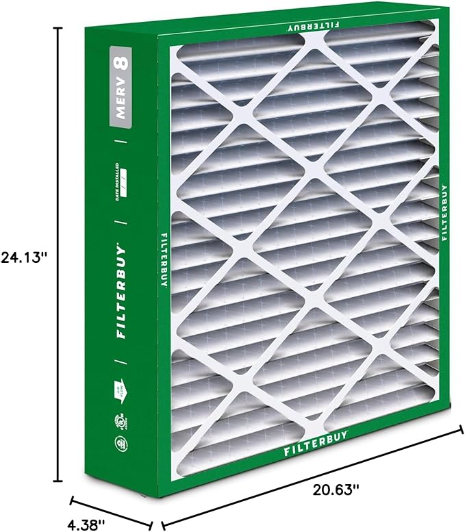 Filterbuy 21x24.5x5 Air Filter MERV 8 Essential Dust & Allergy Defense (3-Pack), Electrostatic Pleated HVAC AC Furnace Filters for Rheem, Ruud, and Protech (Actual Size: 20.63 x 24.13 x 4.38)