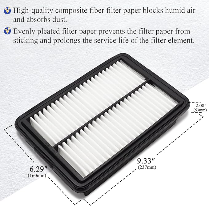 CA12057 Engine Air Filter For Hyundai 17-20 Elantra, 18-20 Elantra GT, 18-22 Kona, 19-21 Veloster/KIA 19-23 Forte, 20-22 Forte5, 20-22 Soul Replaces# 28113-F2000 PA99194 WA10420