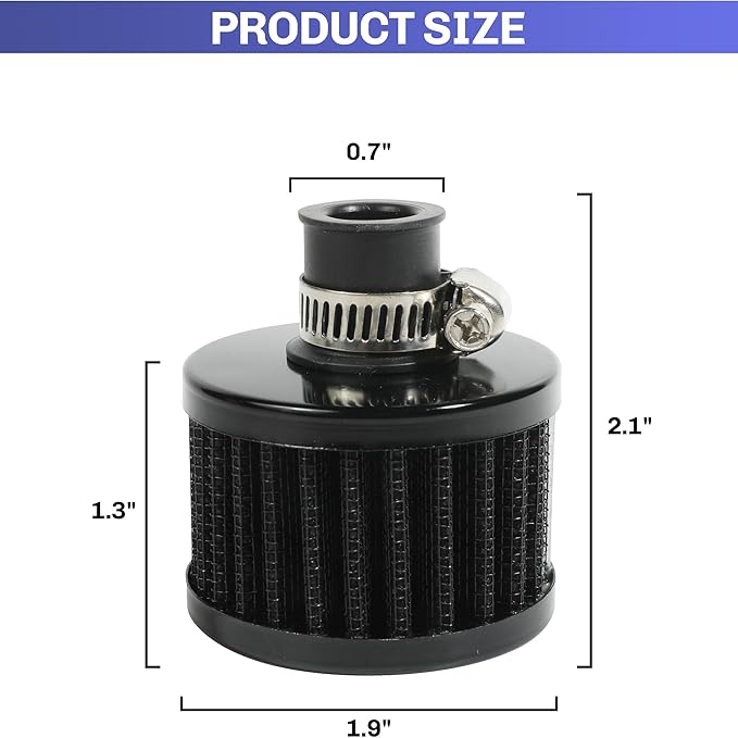 2Pcs Mini Air Filter Vent Crankcase Breather, Cold Air Intake Filter for Car, Motorcycle (Black)