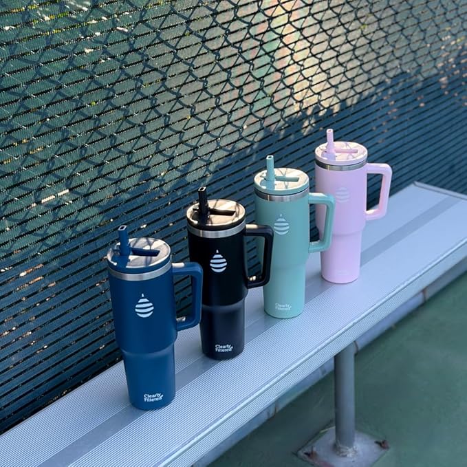 Clearly Filtered Water Bottle | Removes 200+ Contaminants, Double-Wall Insulated Stainless Steel, BPA/BPS Free, Phthalate Free, Filters Flouride Lead Chlorine (40oz, Navy Blue)