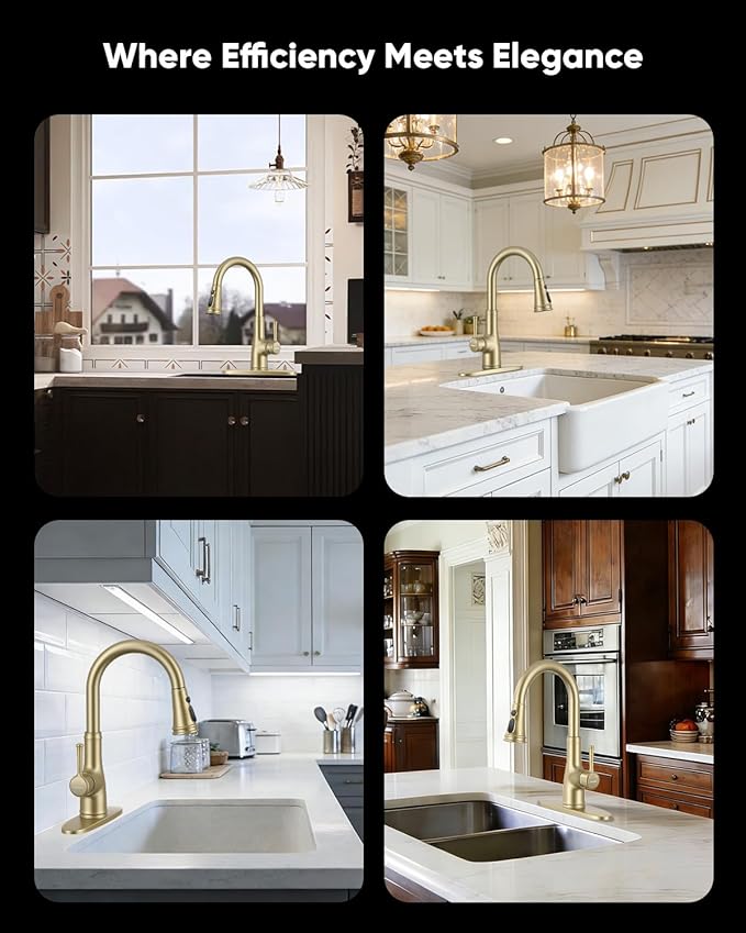 WEWE Vintage Kitchen Faucet with Pull Down Sprayer, Stainless Steel 1 or 3 Hole High Arc Single Handle Antique Sink Faucet for Classic Modern Ktichen, Gold Bar & Prep Sinks