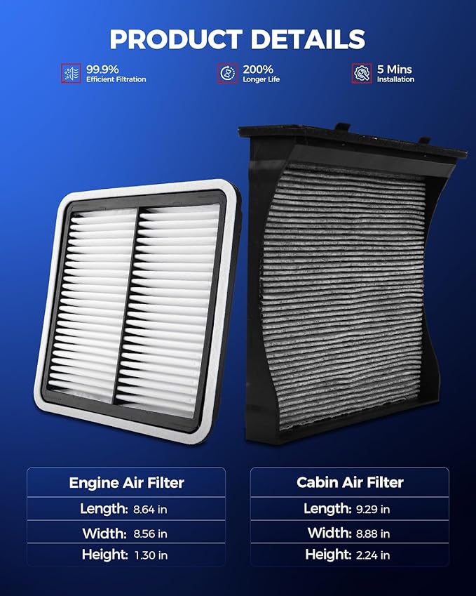 KAX Engine & Cabin Air Filter Kit, Replacement for Subaru Forester 2009-2018, Impreza 2008-2016, XV Crosstrek 2013-2015 2.0L, Crosstrek 2016-2017 2.0L, WRX 2015-2021, Replace# CA9997 CF10930