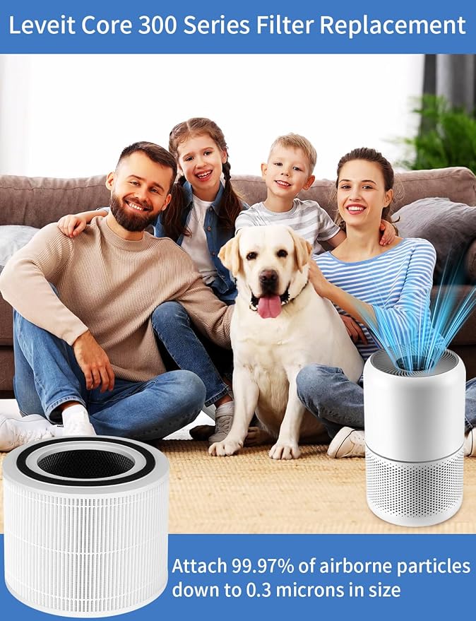 Core 300 Replacement Filter for Levoit Air Purifier, HEPA Filter Replacement for Levoit Core 300, Core 300P, Core 300S, Core 300S-P, 2 Packs, Core 300-RF, White