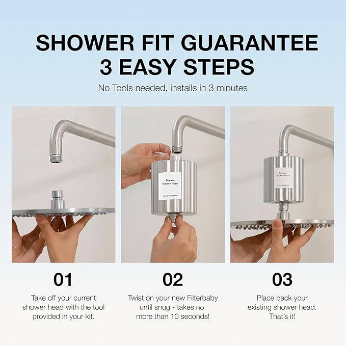 Filterbaby Signature Shower Filter – IAPMO Certified to NSF177 Standard, Doctor Developed, Reduce up to 99% Chlorine/Chloramine/Lead/Certain Heavy Metals, Advanced Filtration for Skin & Hair, Chrome