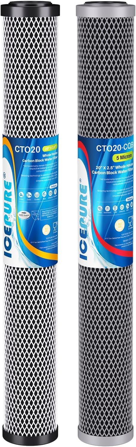 ICEPURE 2.5"x 20" Whole House Carbon Sediment Water Filter High Capacity Combo Kit, Carbon Block Cartridge and Activated Carbon Heavy Metal Removal Filter Replacement for C1-20, EP-20, F3WCB32