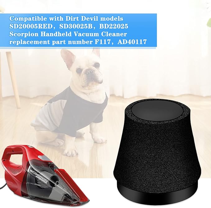 Leadaybetter 4 Pack Replacement Filter for Dirt Devil Scorpion Handheld Vacuum Cleaner Models F117 SD20005RED, SD30025B & BD22025, Compare to Parts AD40117
