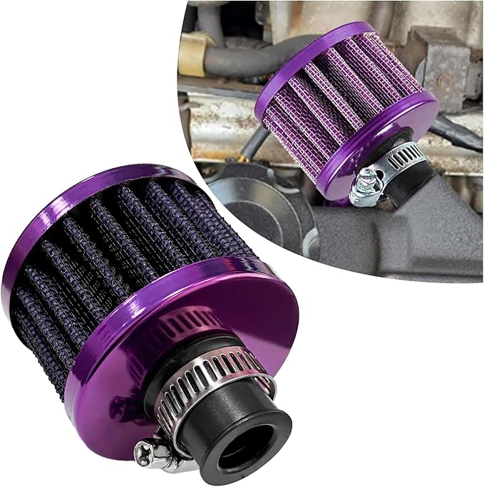 12mm Mini Air Filter, Universal Motor Cold Air Intake Filter Breather, Auto Turbo Vent Intake Filter Cleaner, Crankcase Breather Car Accessories for Motorcycle Engine Parts (Purple)