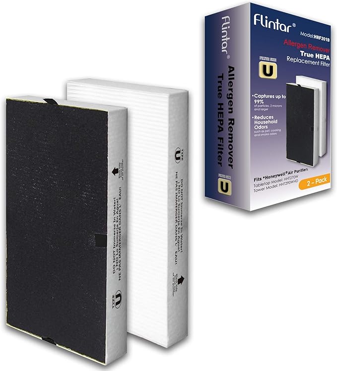 Flintar HRF201B Filter U, Compatible with Honeywell HEPAClean U Filter HRF201B and Febreze FRF102B, Fits HW HHT270, HHT290 and Febreze FHT170, FHT180, FHT190, 2-Pack