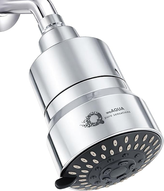 weAQUA Heavy Duty Filtered Shower Head – High Pressure 5 Spray Modes, Dermatologist Recommended for Softer-Feeling Skin & Hair, Advanced 99% Removal of Chlorine, Fluoride & Heavy Metals