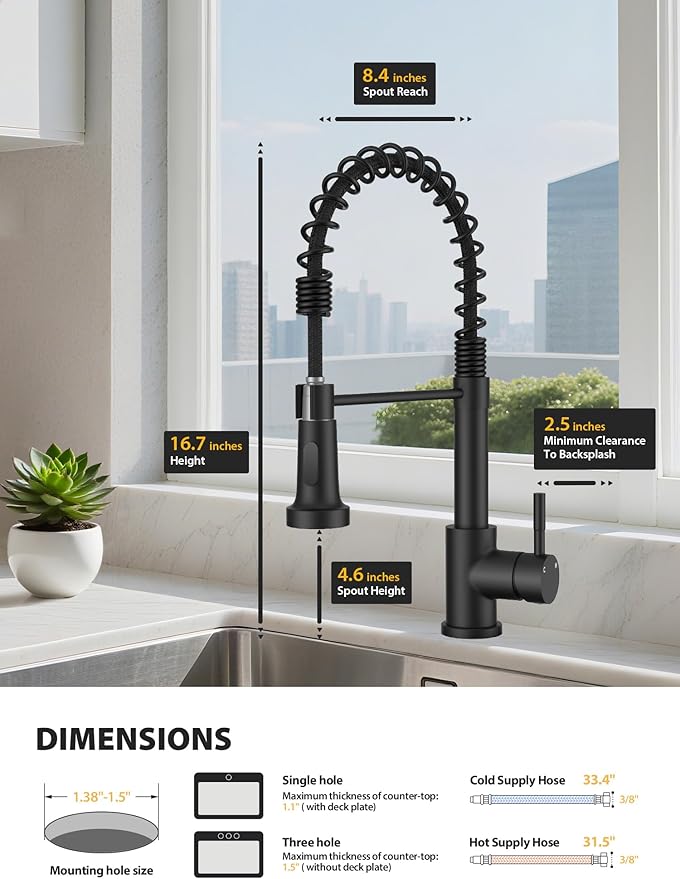 Kitchen Faucet with Pull Down Sprayer, High Arc Single Handle Kitchen Sink Faucet for Pot Filler, Single Hole Single Handle Stainless Steel Bar Sink Faucets