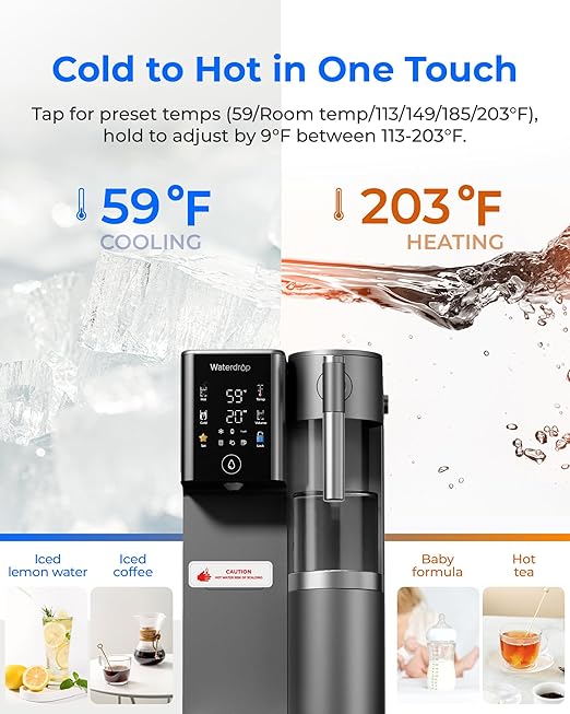 Waterdrop A2G Mineral Countertop Reverse Osmosis System Water Filter, Hot and Cold RO System, 6 Temperature Settings, 3:1 Pure to Drain, 6-Stage, Portable Pure Water Tank