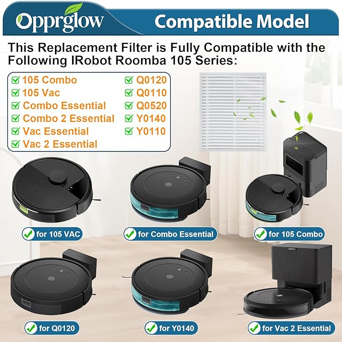 12 Pack Filter Replacement Parts Compatible with iRobot Roomba 105 Series, Filter for 105 Combo, 105 Vac, Combo/Combo 2/Vac/Vac 2 Essential, Q0120, Q0110, Q0520, Y0140, Y0110