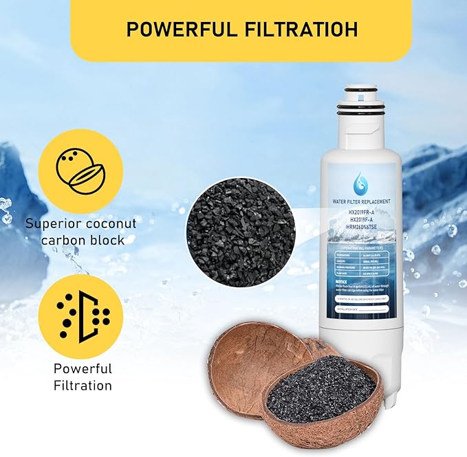 HX2019F-A HX2019FR-A Water Filter Replacement, Compatible With Hisense HRM260N6TSE, HRFD560SW, HRCD585BW, HRFD634BW, HRCD650BW, HRCD586TBWB and Mora MRM260N6TSE