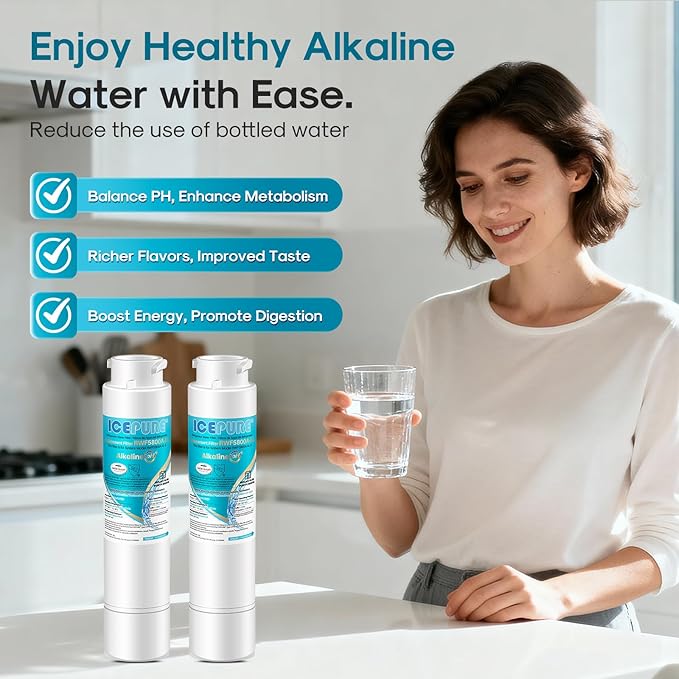 ICEPURE Alkaline RWF5800A-AL Refrigerator Water Filter Replacement for Frigidaire EPTWFU01, EWF02, Pure Source Ultra II, PureSource Ultra 2, GP006, BO022, MR022, SCWFTCTO, 4562222, Enhances PH, 4Pack