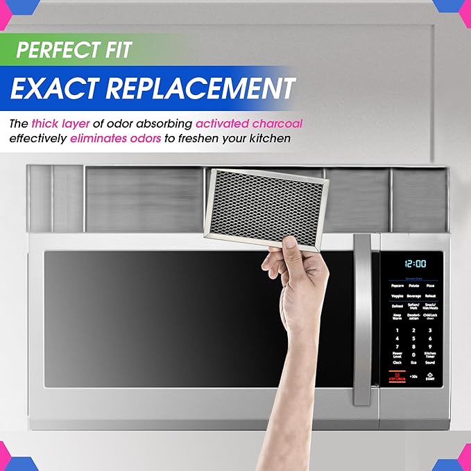 Microwave Filter Replacement 7.68" x 4.85" JX81C WB02X10776 GE Microwave Charcoal Filter - Also Fits LG Kenmore Carbon Filters - Freshens the Kitchen Air in Over the Range Oven Vent Fan