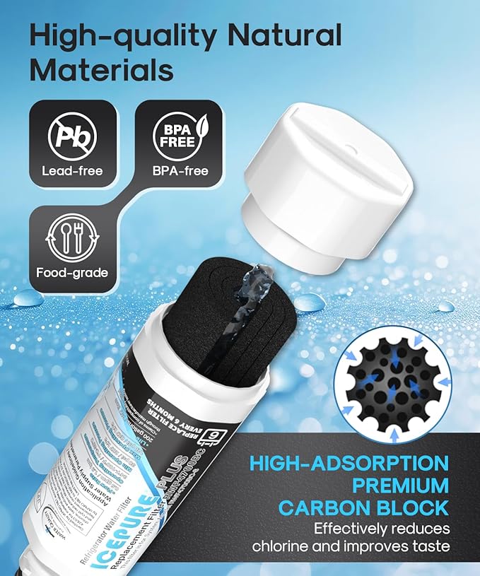 ICEPURE PLUS ADQ747935 NSF/ANSI 53 & 42 Certified Refrigerator Water Filter, Remove Lead, Replacement for LG LT1000P/PC/PCS, Kenmore 9980, MDJ64844601, ADQ74793501, ADQ74793502, LMXS28626S, 2PACK