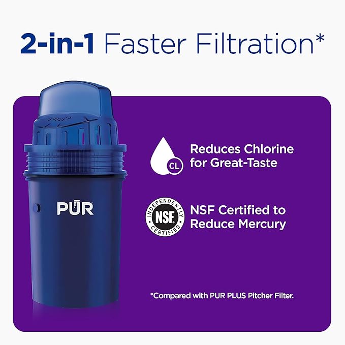 PUR Water Pitcher & Dispenser Replacement Filter 2-Pack, Genuine PUR Water Filters for Pitchers, 2-in-1 Powerful Filtration and Faster Filtration, 4-Month Value, Blue (PPF900Z2)