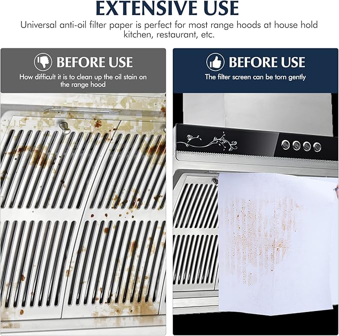HEMOTON 2 Rolls Range Hood Filters Sheets Nonwoven Fabric Grease Filter Replacement Anti Oil Filter Paper Oil Proof Sticker Anti Oil Papers for White 10m