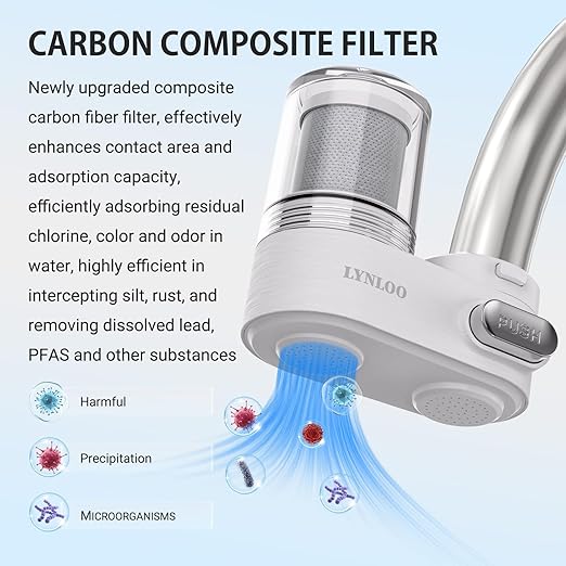 Faucet Filter, Push Button, Dual Spray Modes, Mechanical Switch Button - 350 Gallons Water Purifier for Sink, NSF Certified Reduces Chlorine & Bad Taste with 1 Replacement