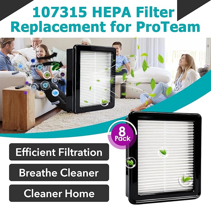 8 Packs 107315 HEPA Filter Replacement Compatible with ProTeam Coach Pro 10 SC Pro 6 GoFree Flex Pro and ProVac FS 6, Washable Reusable Vacuum Filters