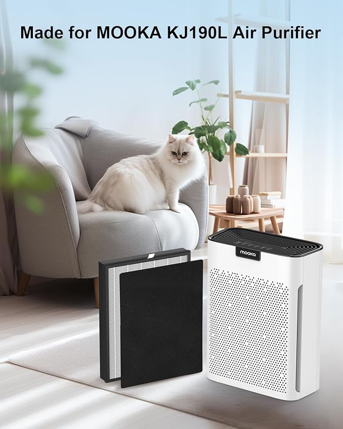 MOOKA Genuine HEPA Washable Filter Replacement for KJ190L KJ190H Air Purifier, 3 Stage Filtration Removes Nearly All Pollen Dander Smoke Pet Hair Dust, 2-PACK